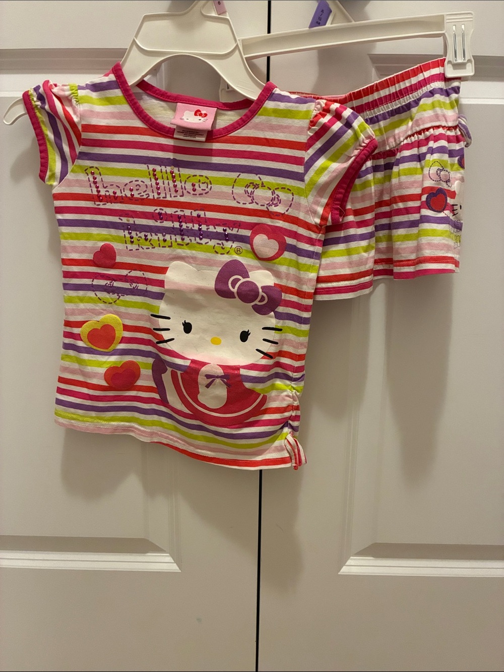 Hello Kitty Pink Purple Striped Girls 4T Top & 3T Skirt Set jewel top